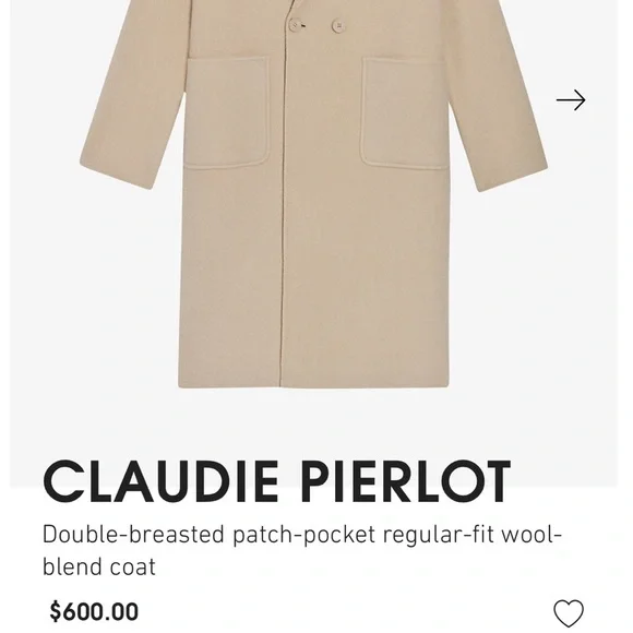 ⛄️CLAUDIE PIERLOT double-breasted patch pocket long wool blend coat NWOT - Picture 15 of 15